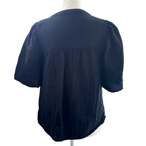 Old Navy Boho Prairie Black Cotton Textured Relaxed Fit Blouse XS Short Sleeve - Picture 6 of 8